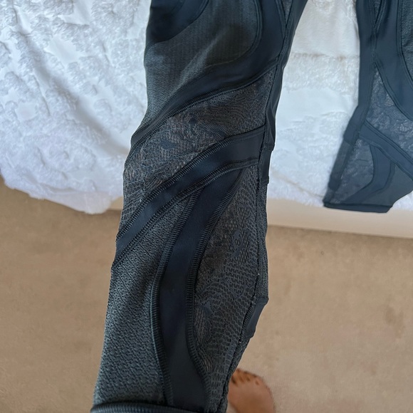 Lululemon leggings Size 8 - Dark Grey with lace style sheer detail - Picture 2 of 5
